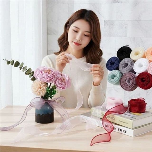 선물 포장 리본 쉬폰 오간자 리본 포장용 장식 꽃다발 수공예 플라워 공예 투명 이벤트 홈데코 파티용 상자